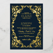 Invitation En Aluminium Rustique Elegant Marine et Mariage d'or (Recto)