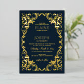 Invitation En Aluminium Rustique Elegant Marine et Mariage d'or (Debout devant)