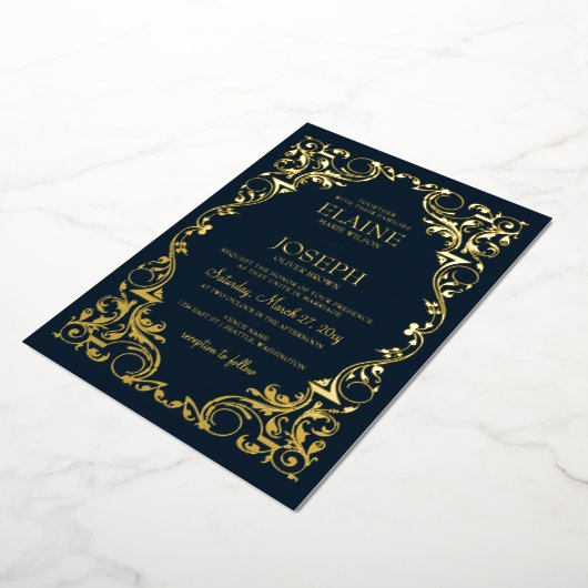 Invitation En Aluminium Rustique Elegant Marine et Mariage d'or (Rotation)