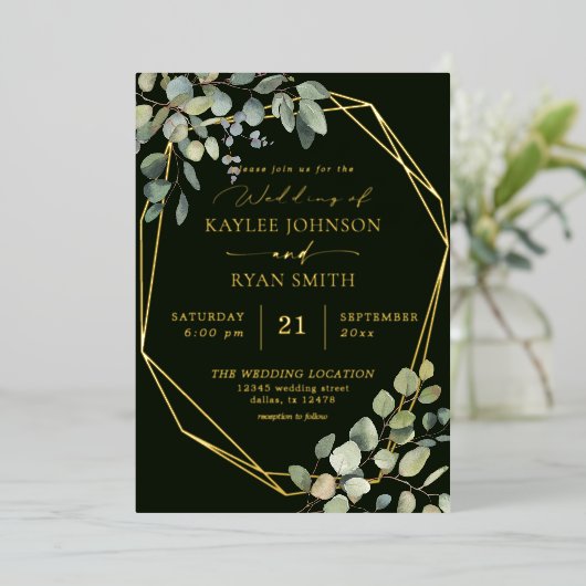 Invitation En Aluminium Rustique Eucalyptus & Gold Frame Mariage Full - DK (Debout devant)