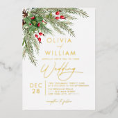 Invitation En Aluminium Rustique hiver verdure Mariage de Noël (Recto)