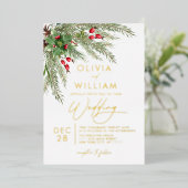Invitation En Aluminium Rustique hiver verdure Mariage de Noël (Debout devant)