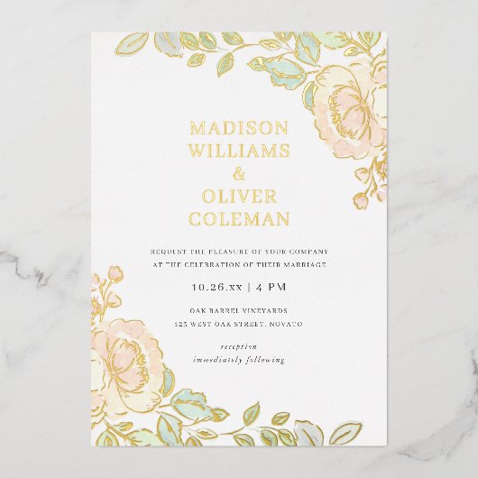 Invitation En Aluminium Rustique + Joli aquarelle Mariage floral RÉEL (Recto)