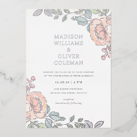 Invitation En Aluminium Rustique + Joli aquarelle Mariage floral RÉEL (Recto)