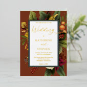 Invitation En Aluminium Rustique Orange Floral Bouquet Mariage Turquoise (Debout devant)