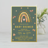 Invitation En Aluminium Rustique Sage Green Earthy Rainbow Baby shower Or (Debout devant)