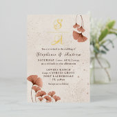 Invitation En Aluminium Rustique Terracotta & Real Gold Monogram Mariage (Debout devant)