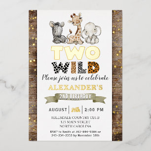 Invitation En Aluminium Safari Deux Wild Anniversaire Party Real Gold