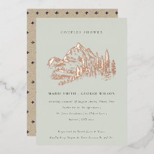 Invitation En Aluminium Saga Green Rose Gold Montagne Pins Couples Douche