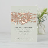 Invitation En Aluminium Saga Green Rose Gold Winery Sketch Couples Douche (Debout devant)