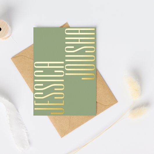 Invitation En Aluminium Sage Bold Names Script Ultra Modern Mariage Golden