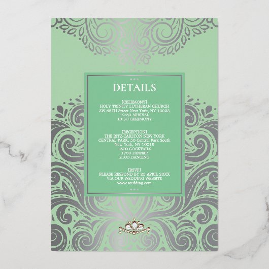 Invitation En Aluminium Sage Elegant Artdeco Diamond Monogram Mariage (Verso)
