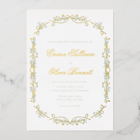 Invitation En Aluminium sage et or (Recto)