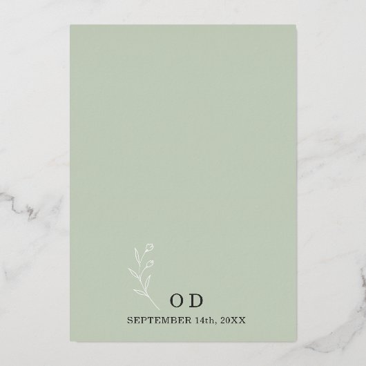 Invitation En Aluminium Sage Green Botanical Floral Wedding Silver (Verso)