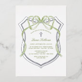 Invitation En Aluminium Sage Green Bow Silver Crest Baptisme (Recto)