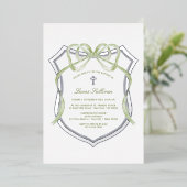 Invitation En Aluminium Sage Green Bow Silver Crest Baptisme (Debout devant)