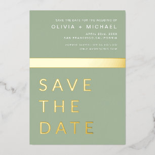 Invitation En Aluminium Sage Green Enregistrer la date Elegant Gold