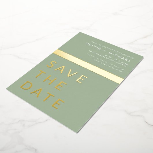 Invitation En Aluminium Sage Green Enregistrer la date Elegant Gold (Rotation)