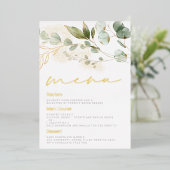 Invitation En Aluminium Sage Green Feuille Mariage Gold Foil Menu (Debout devant)