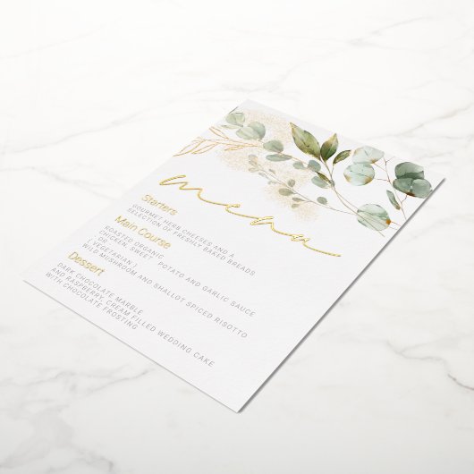 Invitation En Aluminium Sage Green Feuille Mariage Gold Foil Menu (Rotation)
