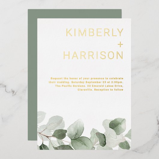 Invitation En Aluminium Sage Green Feuille Moderne Mariage Golden (Recto/Verso)