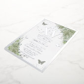 Invitation En Aluminium Sage Green Floral Quinceañera Papillons Argent (Rotation)