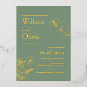 Invitation En Aluminium Sage Green Gold Boho Floral Photo Mariage (Recto)