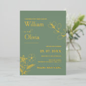 Invitation En Aluminium Sage Green Gold Boho Floral Photo Mariage (Debout devant)