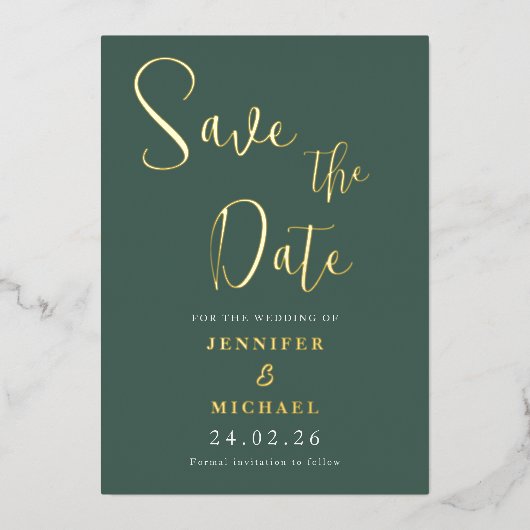 Invitation En Aluminium Sage Green Gold Foil Mariage Enregistrer La Date (Recto)