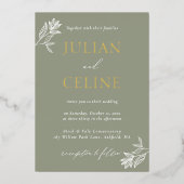 Invitation En Aluminium Sage Green Gold Minimal White Green Mariage (Recto)