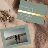 Sage Green Gold Stripe Photo Enregistrer La Date