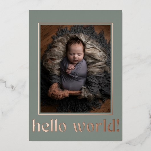 Invitation En Aluminium Sage Green Hello World Photo (Recto)
