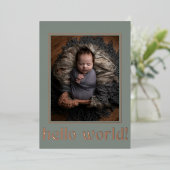Invitation En Aluminium Sage Green Hello World Photo (Debout devant)