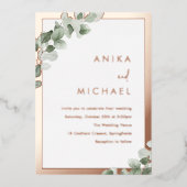 Invitation En Aluminium Sage Green Leaf & Real Rose Gold Mariage (Recto)
