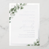 Invitation En Aluminium Sage Green Leaf & Silver Elegant Quinceanera Party (Recto)