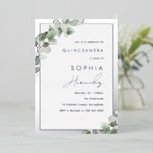 Invitation En Aluminium Sage Green Leaf & Silver Elegant Quinceanera Party (Debout devant)