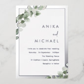 Invitation En Aluminium Sage Green Leaf & Silver Mariage élégant (Recto)