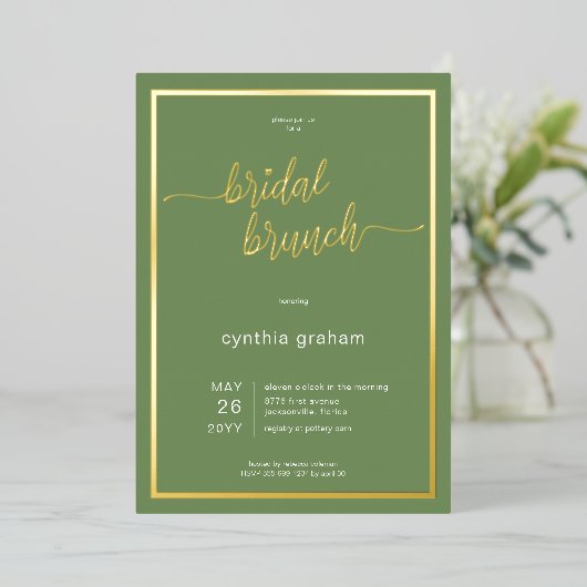 Invitation En Aluminium Sage Green Moderne Minimal Brunch nuptial (Debout devant)