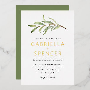 Invitation En Aluminium Sage Green Moderne Olive Branche Mariage Or
