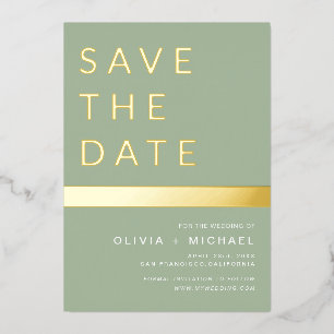 Invitation En Aluminium Sage Green Photo Enregistrer la date Elegant Gold