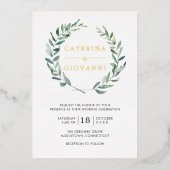 Invitation En Aluminium Sage Green Wreath Verdure Rustique Mariage Gold (Recto)