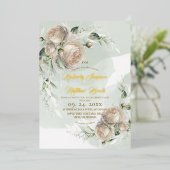 Invitation En Aluminium Sage Greenery White Rose Wedding (Debout devant)