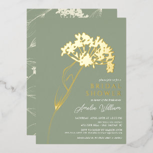 Invitation En Aluminium Sage Moderne Fête des mariées Florale Foil Invitat