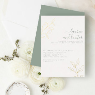 Invitation En Aluminium Sage moderne Green Script Botanique Mariage Or