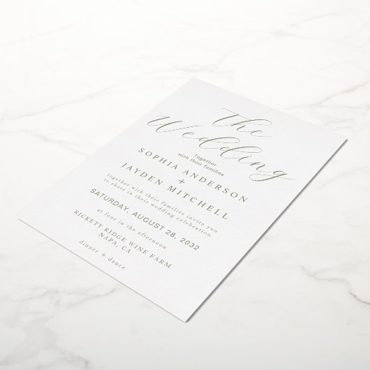 Invitation En Aluminium Sage simple Vert et blanc Mariage esthétique (Rotation)