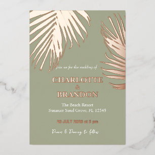 Invitation En Aluminium Sage Tropical Palm Leaf Mariage Gold