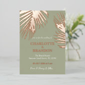 Invitation En Aluminium Sage Tropical Palm Leaf Mariage Gold (Debout devant)