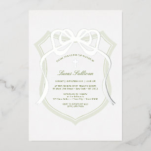 Invitation En Aluminium Sage vert argenté Crest Baptême