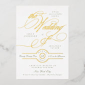 Invitation En Aluminium Sage Vert Blanc Élégant Calligraphie Mariage Or (Recto)