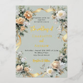 Invitation En Aluminium Sage vert fleuron jaune or mariage (Recto)
